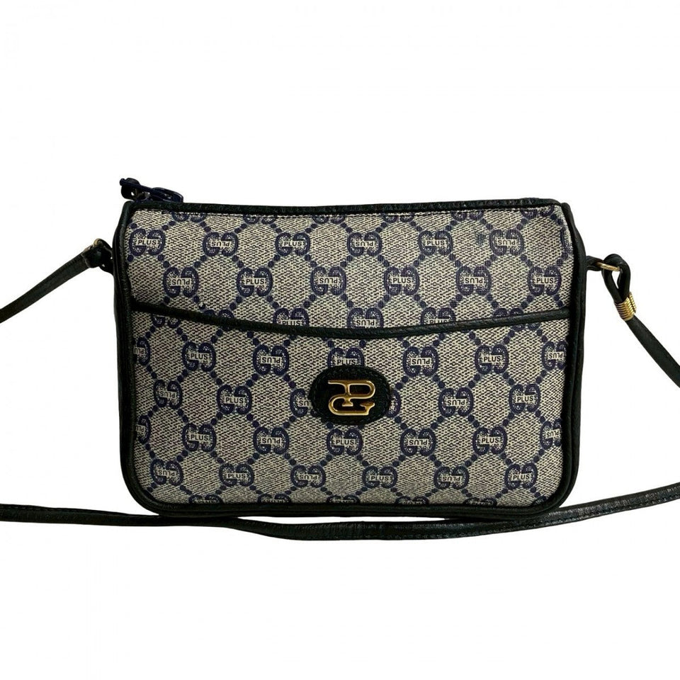 Gucci Shoulder Bag Leather, PVC Navy Gucci Plus logoMetal Women