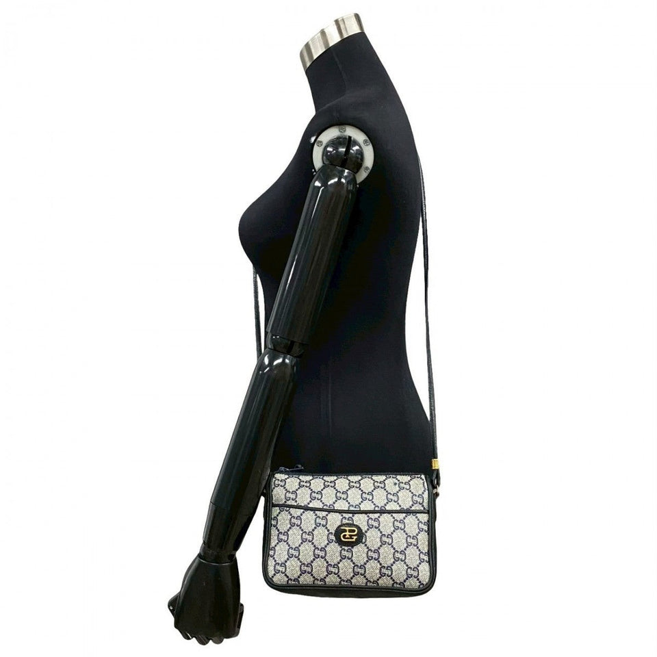 Gucci Shoulder Bag Leather, PVC Navy Gucci Plus logoMetal Women