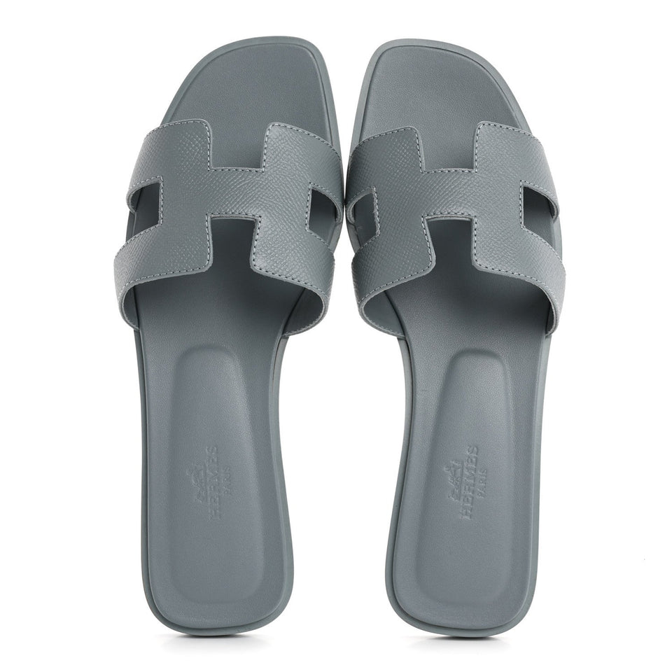 Hermes Epsom Oran Sandals 37.5 Gris Antarctique