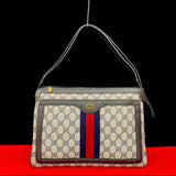 Gucci Shoulder Bag Leather, PVC Navy GG logo Metal Sherry line Women