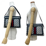 Gucci Shoulder Bag Leather, PVC Navy GG logo Metal Sherry line Women