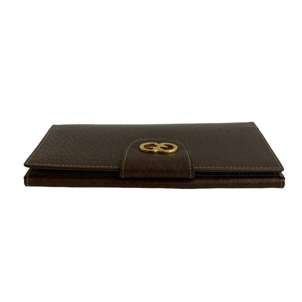 Gucci Long Wallet Purse leather Brown GG logo Metal Women