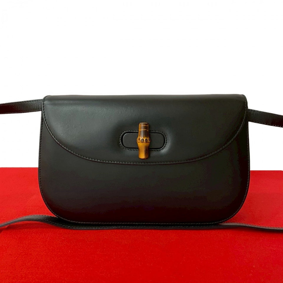 Gucci Shoulder Bag Leather, Bamboo black Turn lock Bamboo Women
