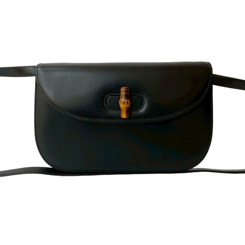 Gucci Shoulder Bag Leather, Bamboo black Turn lock Bamboo Women