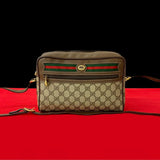 Gucci Shoulder Bag Leather, PVC Brown GG logo Metal Sherry line Women