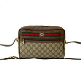 Gucci Shoulder Bag Leather, PVC Brown GG logo Metal Sherry line Women