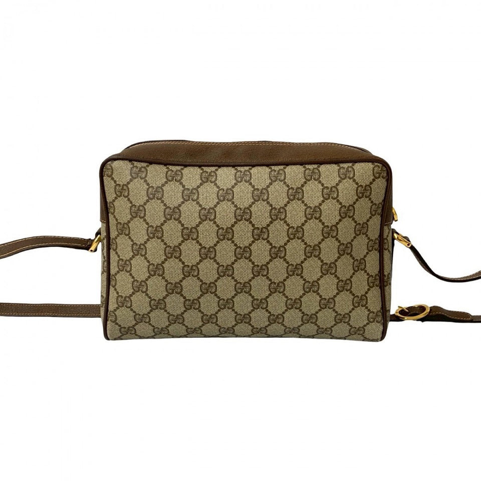 Gucci Shoulder Bag Leather, PVC Brown GG logo Metal Sherry line Women