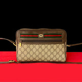 Gucci Shoulder Bag Leather, PVC Brown GG logo Metal Sherry line Women