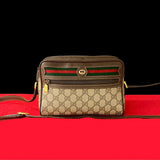 Gucci Shoulder Bag Leather, PVC Brown GG logo Metal Sherry line Women