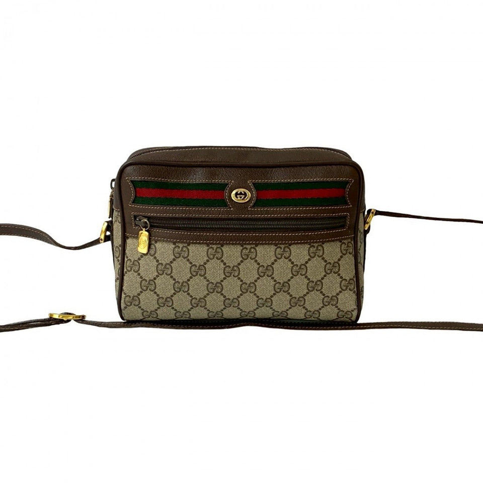 Gucci Shoulder Bag Leather, PVC Brown GG logo Metal Sherry line Women