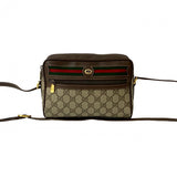 Gucci Shoulder Bag Leather, PVC Brown GG logo Metal Sherry line Women