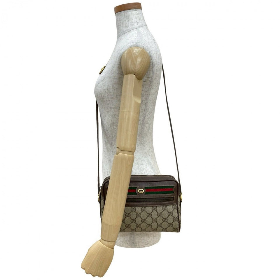 Gucci Shoulder Bag Leather, PVC Brown GG logo Metal Sherry line Women