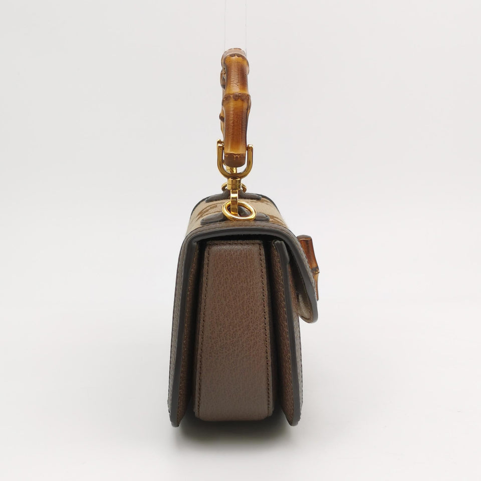 Gucci Bamboo 1947 Mini Brown Leather and Canvas Crossbody Bag