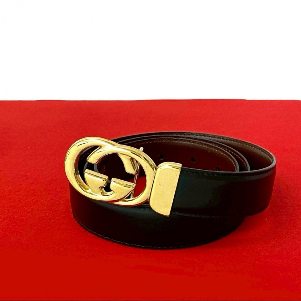 Gucci belt leather black Interlocking G 90ã»30
