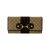 Gucci Long Wallet Purse Leather, Canvas beige Diamante Horsebit Women