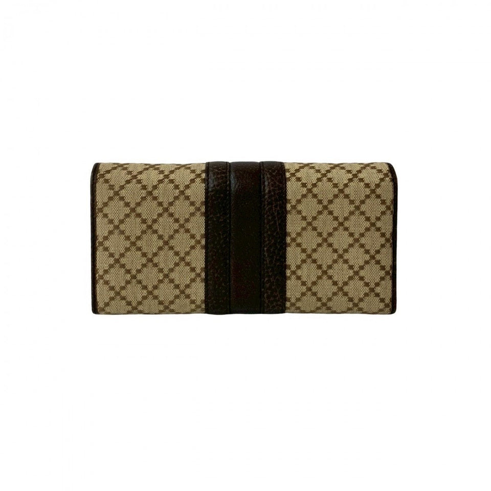 Gucci Long Wallet Purse Leather, Canvas beige Diamante Horsebit Women