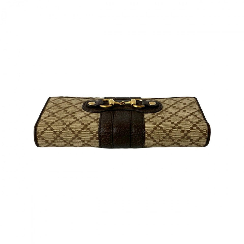 Gucci Long Wallet Purse Leather, Canvas beige Diamante Horsebit Women