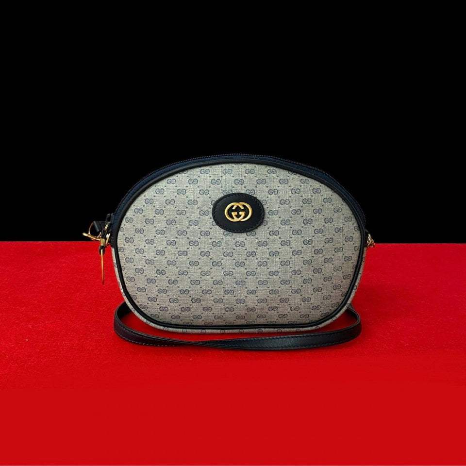 Gucci Shoulder Bag Leather, PVC Navy Micro GG logo Metal Women