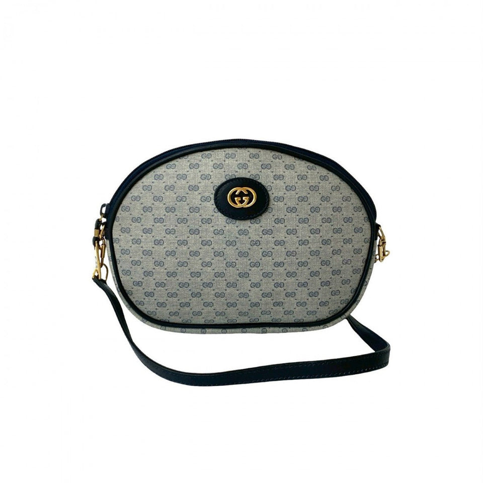 Gucci Shoulder Bag Leather, PVC Navy Micro GG logo Metal Women