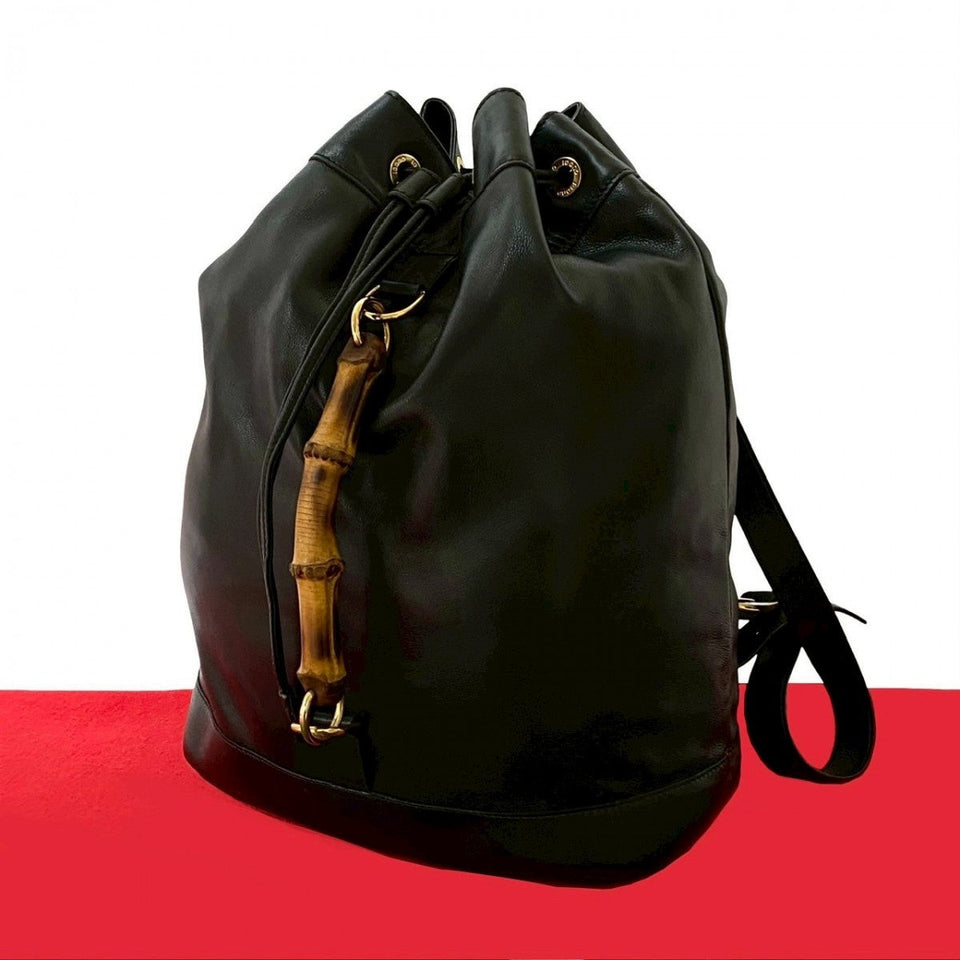 Gucci Backpack leather black Bamboo