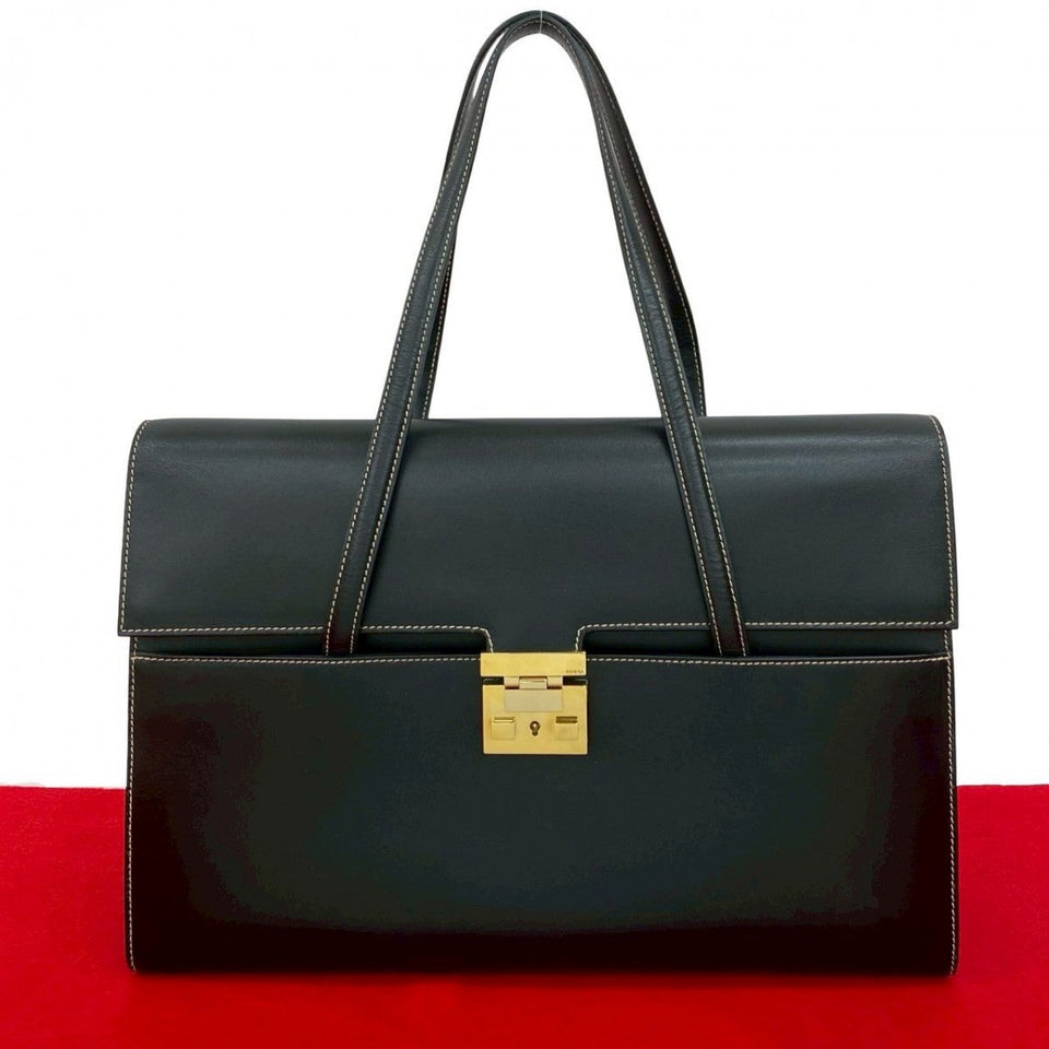 Gucci Handbag leather black logo Metal Women