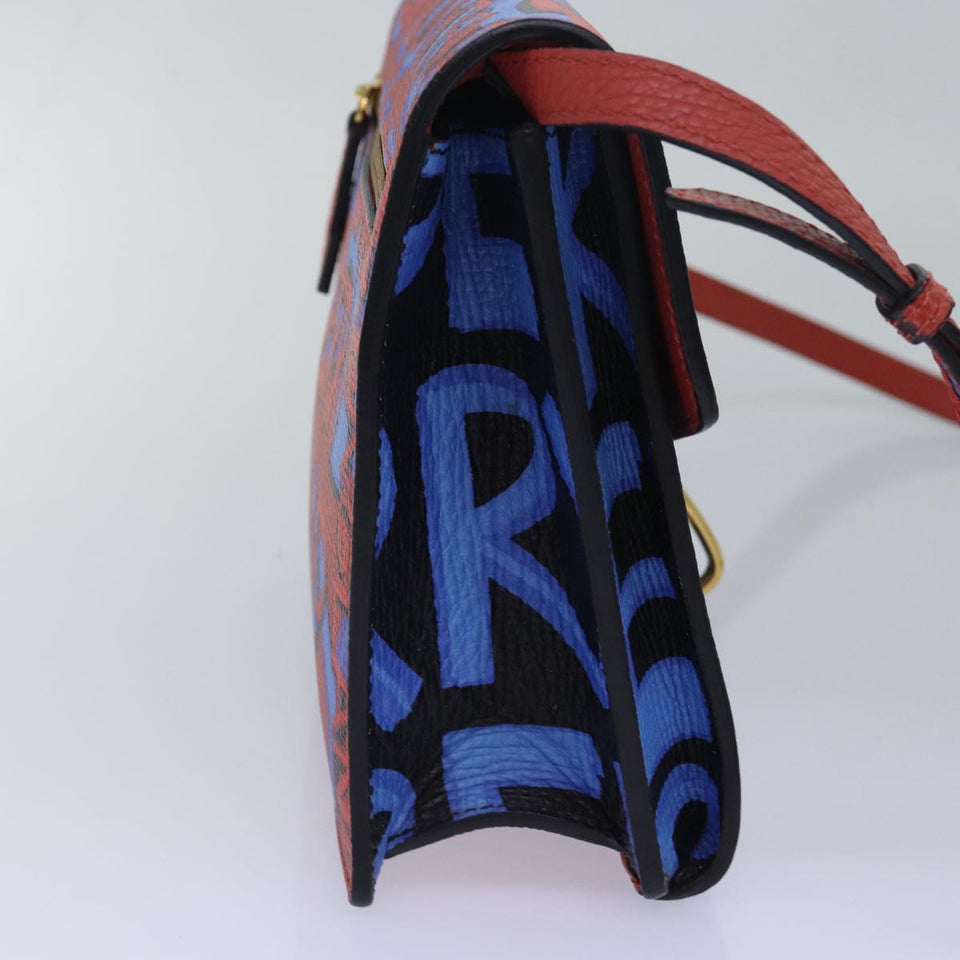 Luxury Burberry Shoulder Bag Graffiti Leather Red Blue Auth 82250A