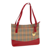 Luxury Burberry Nova Check Tote Bag Canvas Beige Red Auth 82269