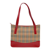 Luxury Burberry Nova Check Tote Bag Canvas Beige Red Auth 82269