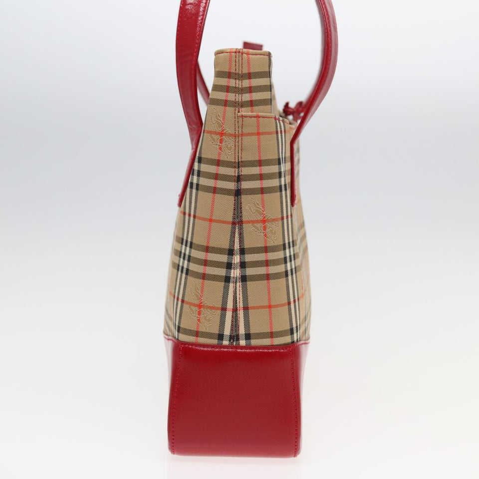 Luxury Burberry Nova Check Tote Bag Canvas Beige Red Auth 82269