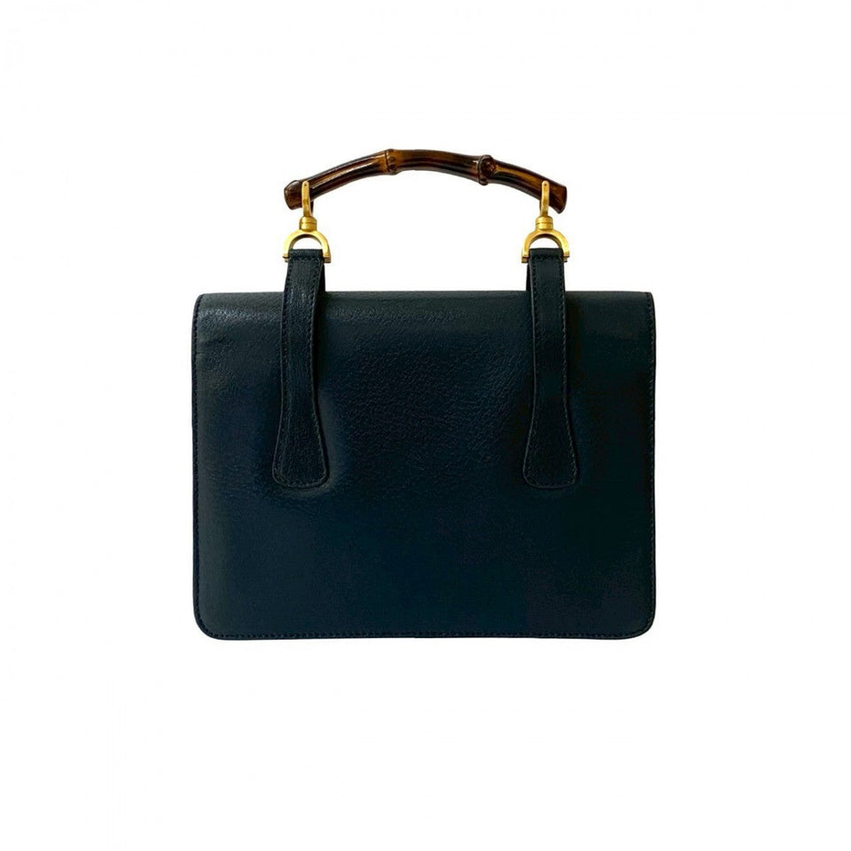 Gucci Shoulder Bag leather Navy Bamboo