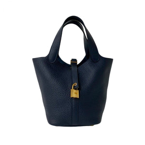 Hermes Handbag Taurillon Clemence Navy Picotan Lock PM