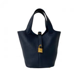 Hermes Handbag Taurillon Clemence Navy Picotan Lock PM