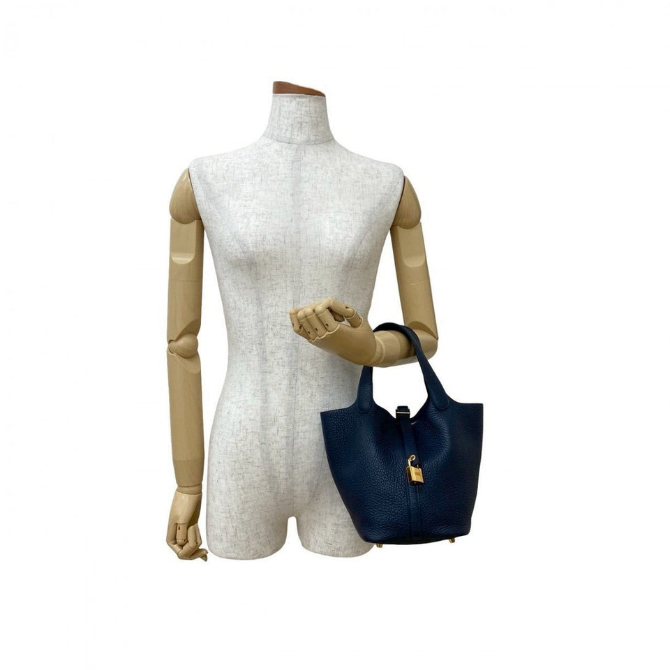 Hermes Handbag Taurillon Clemence Navy Picotan Lock PM