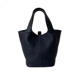 Hermes Handbag Taurillon Clemence Navy Picotan Lock PM