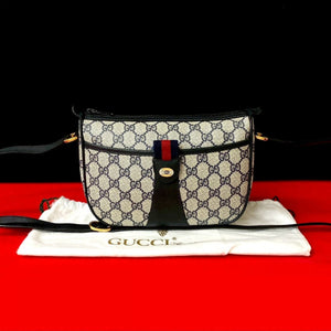 Gucci Shoulder Bag leather Navy Sherry line