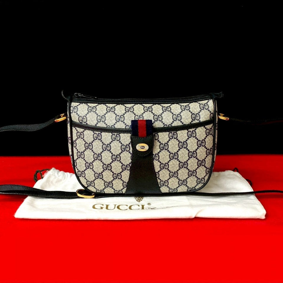 Gucci Shoulder Bag leather Navy Sherry line