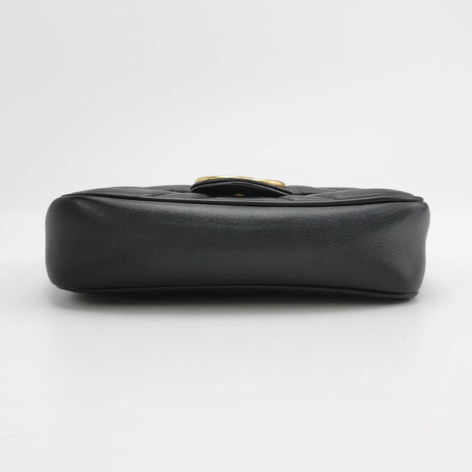 Gucci Marmont Super Mini Flap Leather Bag Black Leather