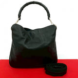 Gucci Shoulder Bag leather black Bamboo