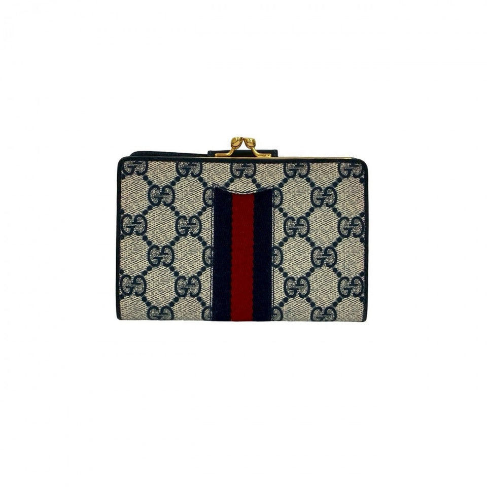Gucci Bifold Wallet leather Navy Sherry line