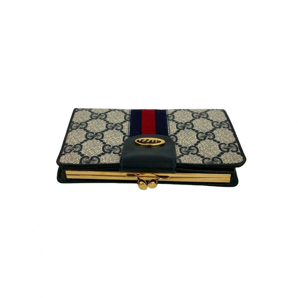 Gucci Bifold Wallet leather Navy Sherry line