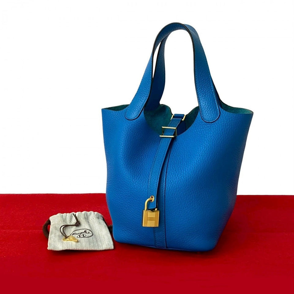 Hermes Handbag Taurillon Clemence blue Picotan Lock PM