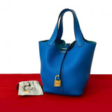 Hermes Handbag Taurillon Clemence blue Picotan Lock PM