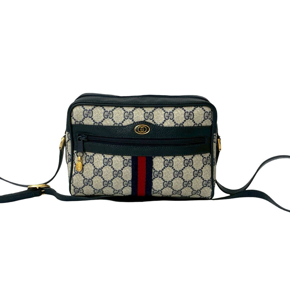 Gucci Shoulder Bag leather Navy Sherry line