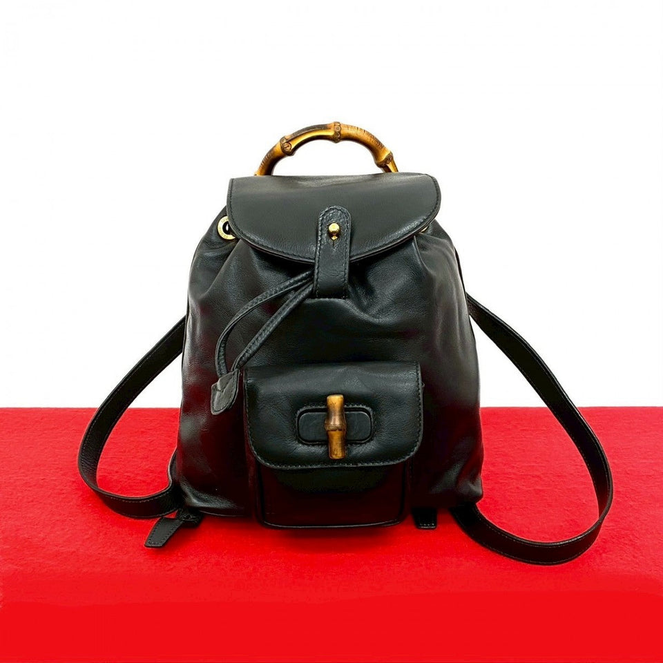 Gucci Backpack leather black Bamboo