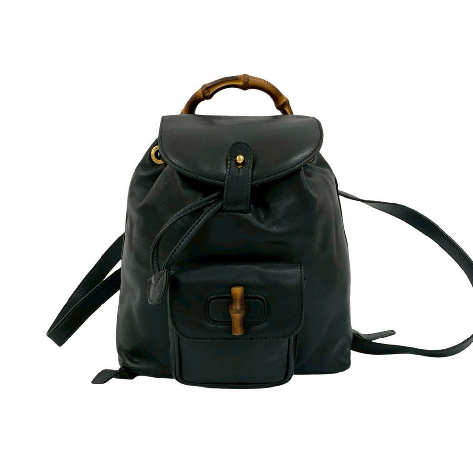Gucci Backpack leather black Bamboo