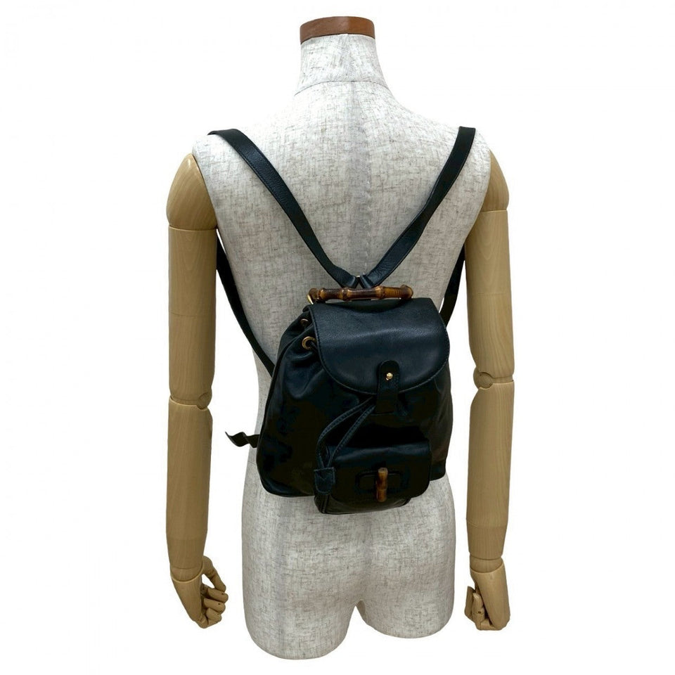 Gucci Backpack leather black Bamboo