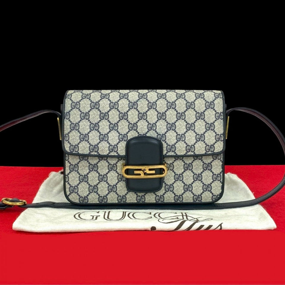 Gucci Shoulder Bag leather Navy