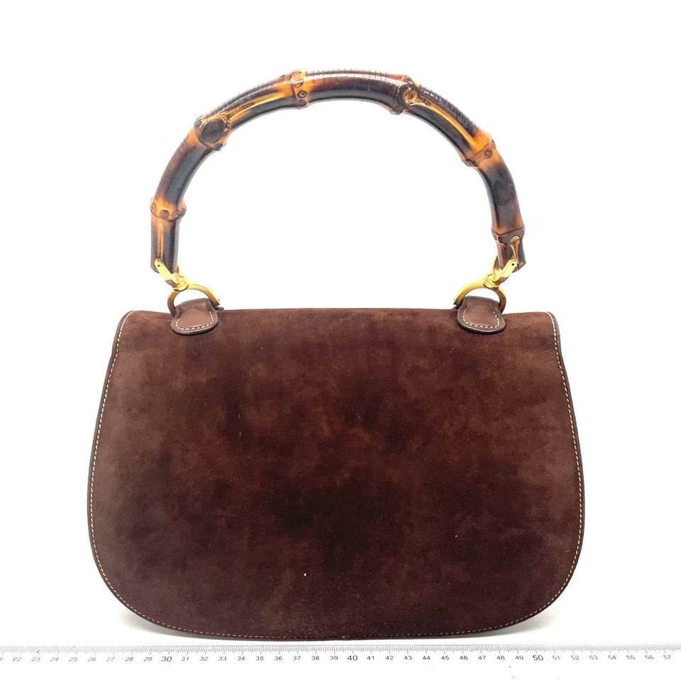 Gucci Bamboo 1947 Top Handle Bag Suede Leather Medium Dark Chocolate Brown