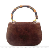 Gucci Bamboo 1947 Top Handle Bag Suede Leather Medium Dark Chocolate Brown