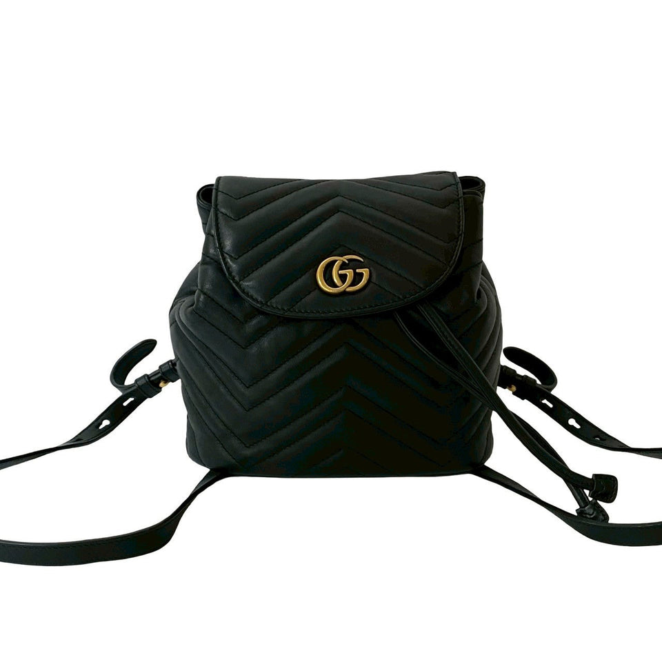 Gucci Backpack leather black GG Marmont